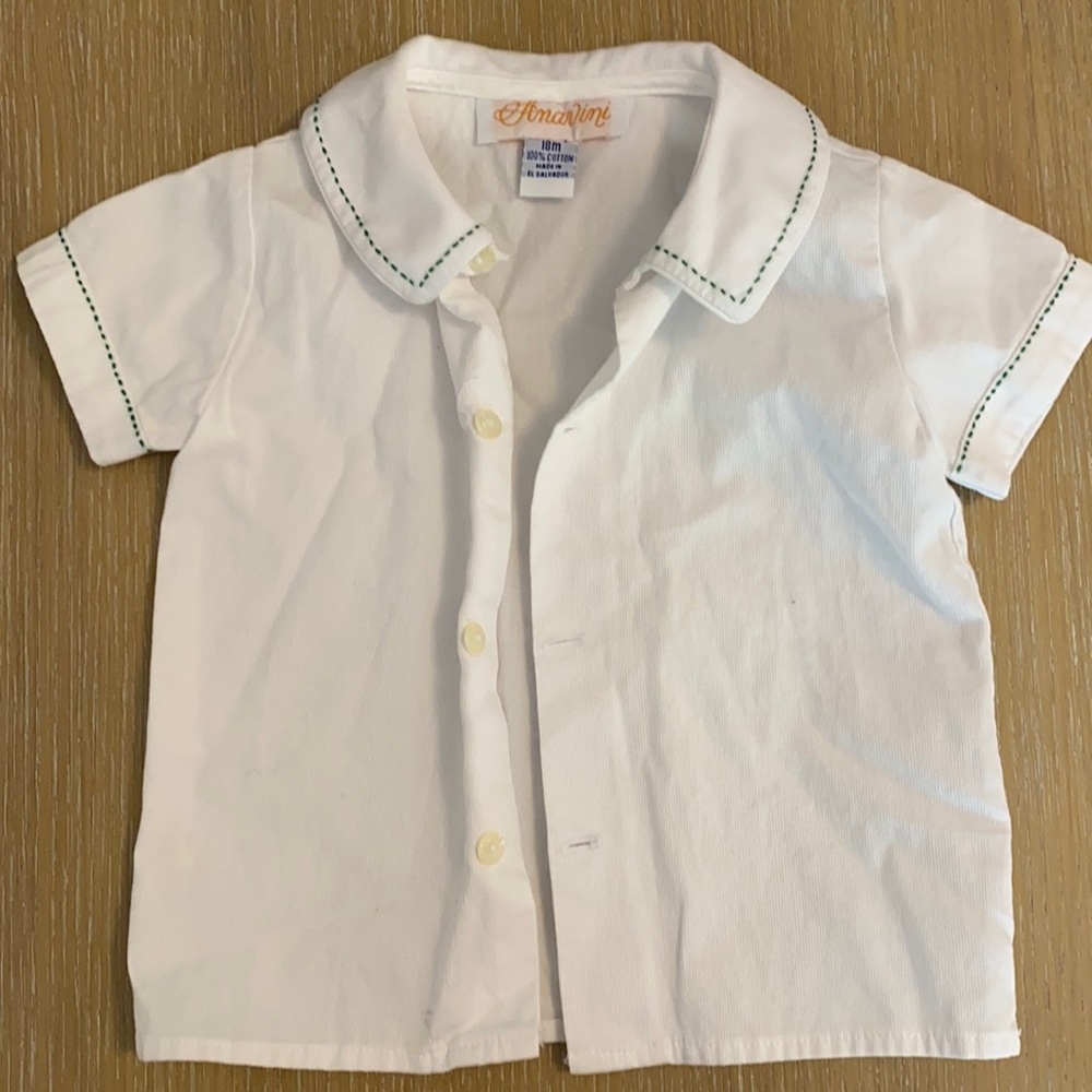 Anavini size 18m baby boy white button down shirt